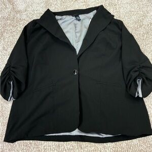 Chic Black Blazer with Ruched Sleeves